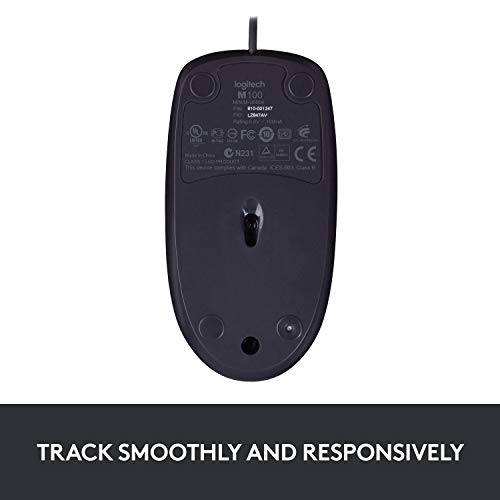 Logitech B100 Wired USB Mouse, 3 yr Warranty, 800 DPI Optical Tracking, Ambidextrous PC/Mac/Laptop - Black Logitech B100 Wired USB Mouse, 3 yr Warranty, 800 DPI Optical Tracking, Ambidextrous PC/Mac/Laptop - Black