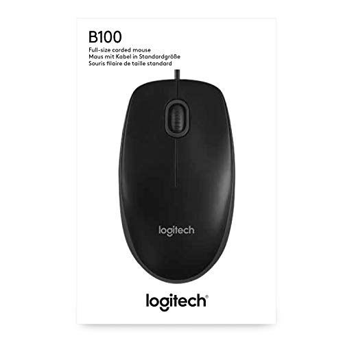 Logitech B100 Wired USB Mouse, 3 yr Warranty, 800 DPI Optical Tracking, Ambidextrous PC/Mac/Laptop - Black Logitech B100 Wired USB Mouse, 3 yr Warranty, 800 DPI Optical Tracking, Ambidextrous PC/Mac/Laptop - Black