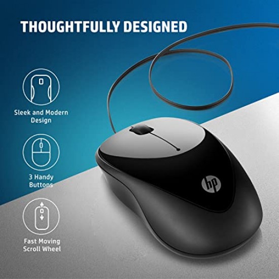 HP X1000 Wired USB Mouse with 3 Handy Buttons, Fast-Moving Scroll Wheel and Optical Sensor, 3 years warranty
