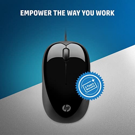 HP X1000 Wired USB Mouse with 3 Handy Buttons, Fast-Moving Scroll Wheel and Optical Sensor Surfaces, 3 years warranty