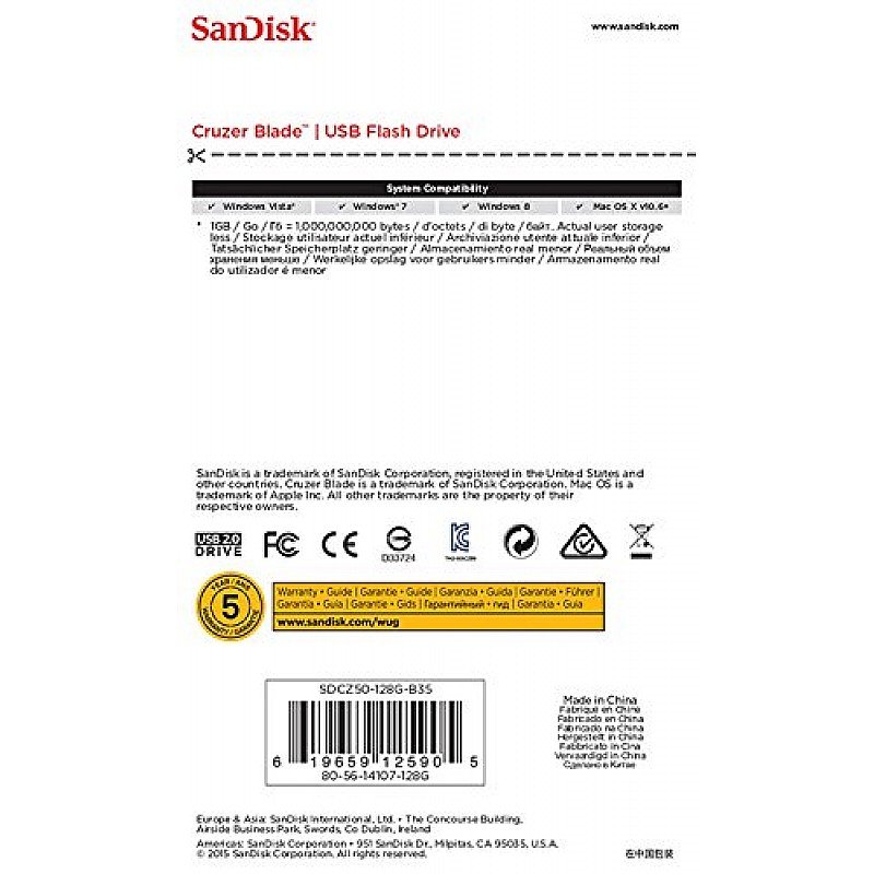 SanDisk SDCZ-50-128G-I35 USB2.0 128 GB Pen Drive (Red and Black)--