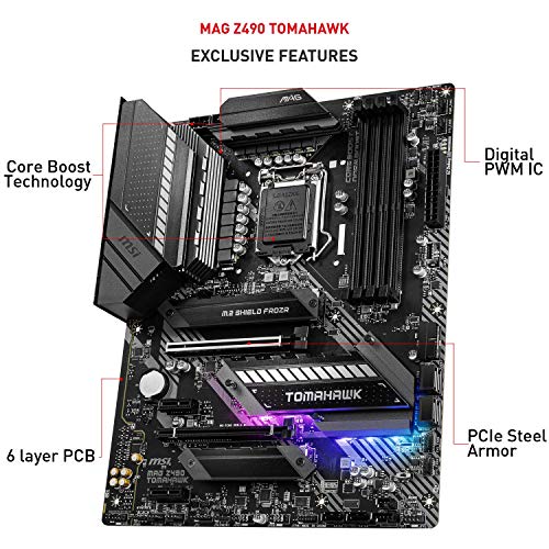 MSI MAG Z490 Tomahawk Motherboard (ATX, 10th Gen Intel Core, LGA 1200, DDR4, 2X M.2, USB 3.2, Type-C, 2.5G LAN, RGB) MSI MAG Z490 Tomahawk Motherboard (ATX, 10th Gen Intel Core, LGA 1200, DDR4, 2X M.2, USB 3.2, Type-C, 2.5G LAN, RGB)