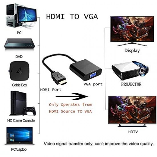 HDMI to VGA 1080P HDMI Male to VGA Female Video Converter Adapter Cable for PC Laptop HDTV Projectors and More Devices with HDMI Input (Black Colour
