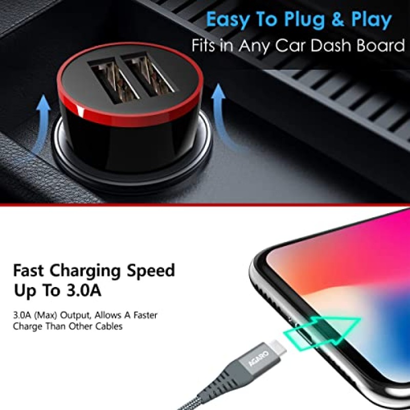 AGARO Dual Port Car Charger, 18W Quick Charging, 2.1A, Dual USB Port Output, Fast Charge,  Compatible with All Type C Smartphones, Black & Red