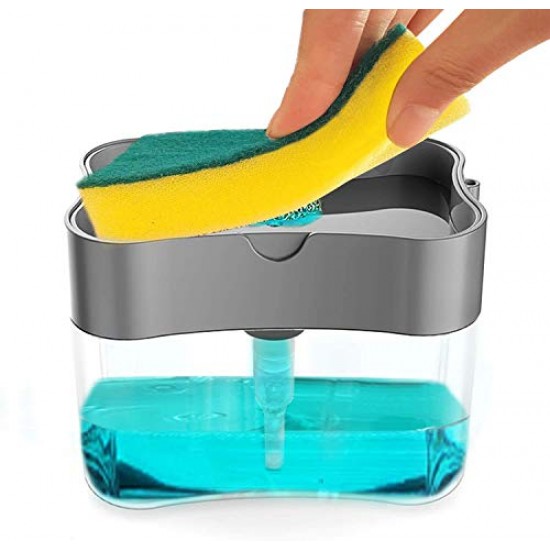 Airtree 2 in 1 Soap Pump Plastic Dispenser for Dishwasher Liquid Holder Random Colour - 385ml Free Sponge