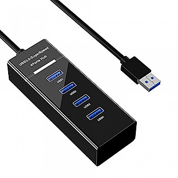 TERABYTE 4 Port USB HUB SuperSpeed 3.0 High-Speed Multiport Slim USB Hub Black 