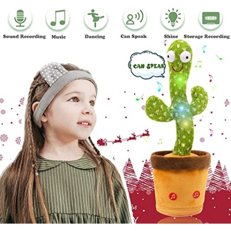Airtree Dancing Cactus Talking Toy Kids Children Plush Electronic Toys Baby Singing Wriggle Voice Recording  LED Lights Toddler Educational Funny Gift