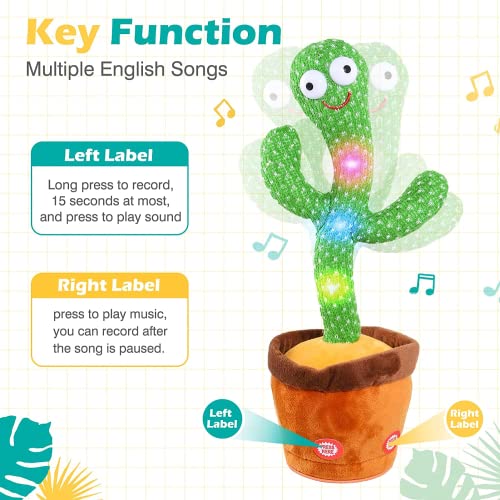 Airtree Dancing Cactus Talking Toy Kids Children Plush Electronic Toys Baby Singing Wriggle Voice Recording  LED Lights Toddler Educational Funny Gift