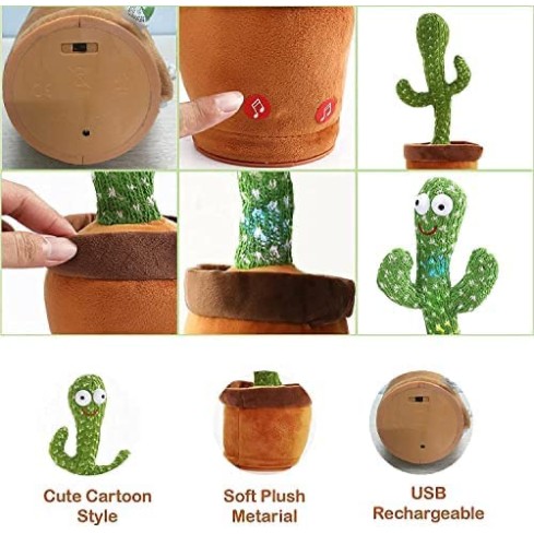 Airtree Dancing Cactus Talking Toy Kids Children Plush Electronic Toys Baby Singing Wriggle Voice Recording  LED Lights Toddler Educational Funny Gift