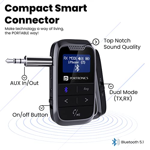 Portronics Auto 18 Car Bluetooth Transmitter/Receiver Handsfree Calling, Aux in/Out, HD Sound Quality, for Car, TV, PC, Speaker (Black) Portronics Auto 18 Car Bluetooth Transmitter/Receiver Handsfree Calling, Aux in/Out, HD Sound Quality, for Car, TV, PC, Speaker (Black)