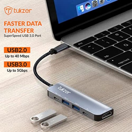 Tukzer 4-in-1 USB C 3.0 HUB, Type C to USB A HUB Splitter Extender, Docking Station, 5Gbps Data Sync Speed, MultiPort Adapter for iOS, MacBook