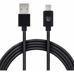 ARU Cotton Braided 1m 1 m Micro USB Cable Compatible with MOBILE TV TABLET, Black