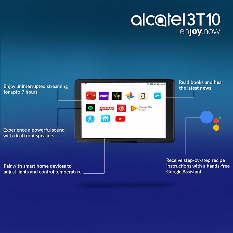 Alcatel 3T10 25.4 cm (10 inch, RAM 3 GB, ROM 32 GB, Wi-Fi + 4G LTE + Voice Calling), Prime Black