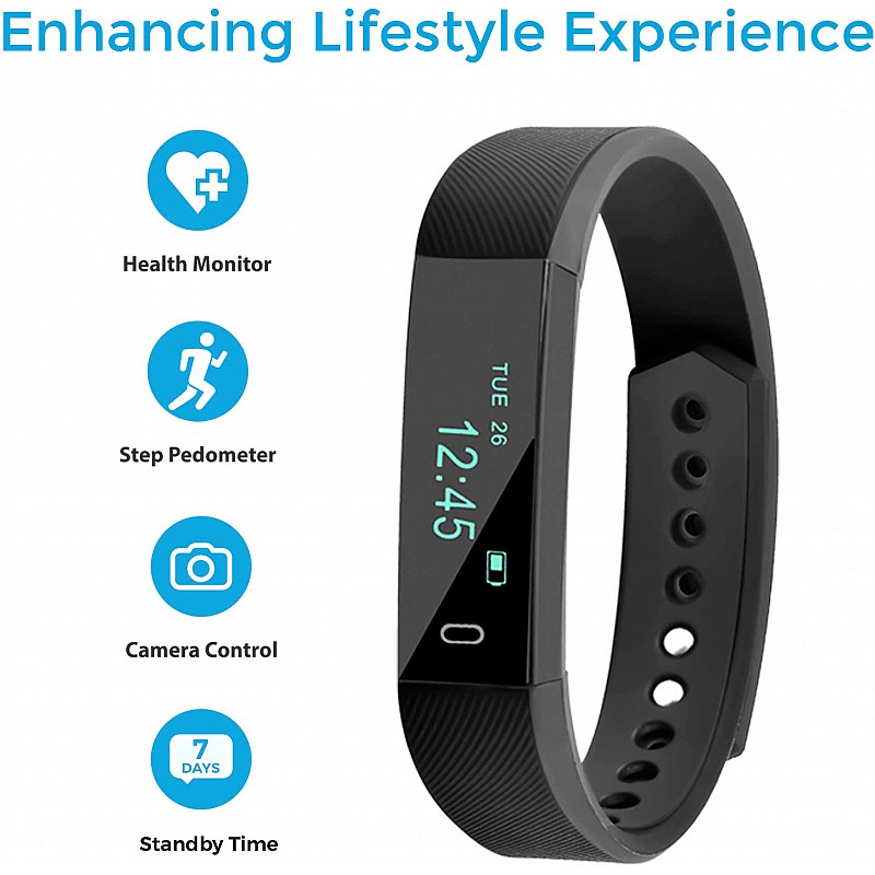 Ambrane AFB-29 Fitness Smart Band (Black Strap, Size : Free)