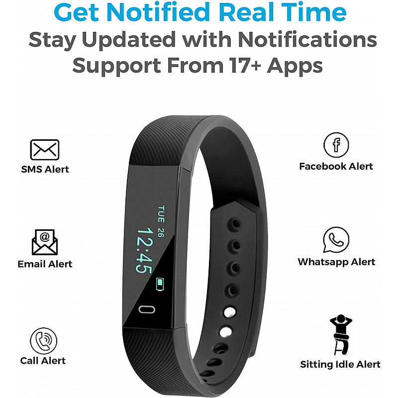 Ambrane AFB-29 Fitness Smart Band (Black Strap, Size : Free)