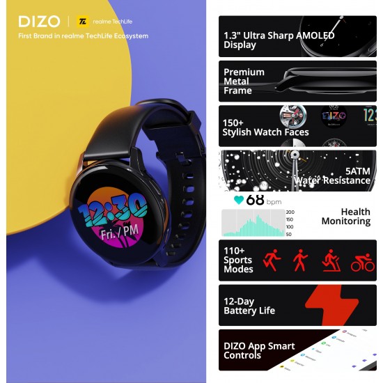 DIZO Watch R Talk, Amoled Display with Calling & 10 days battery Black