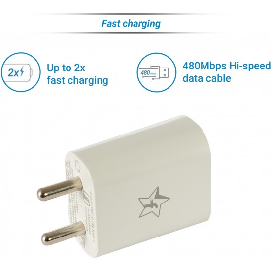 Flipkart SmartBuy EC122M 2 A Mobile Charger with USB - Type C Cable   (White, Cable Included)