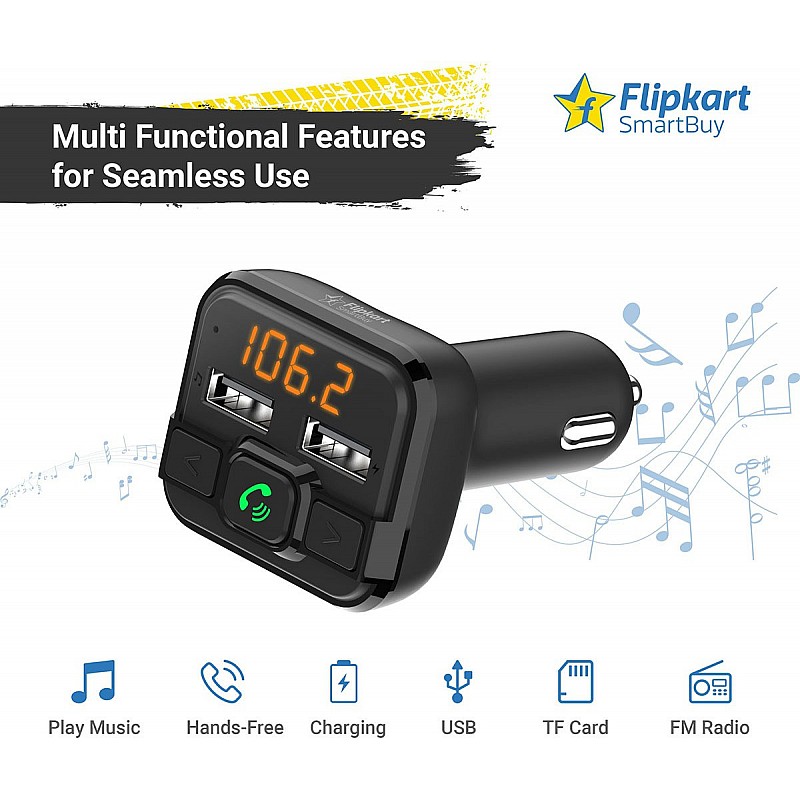 Flipkart SmartBuy v4.2 Car Bluetooth Device with Car Charger, FM Transmitter   (Black)