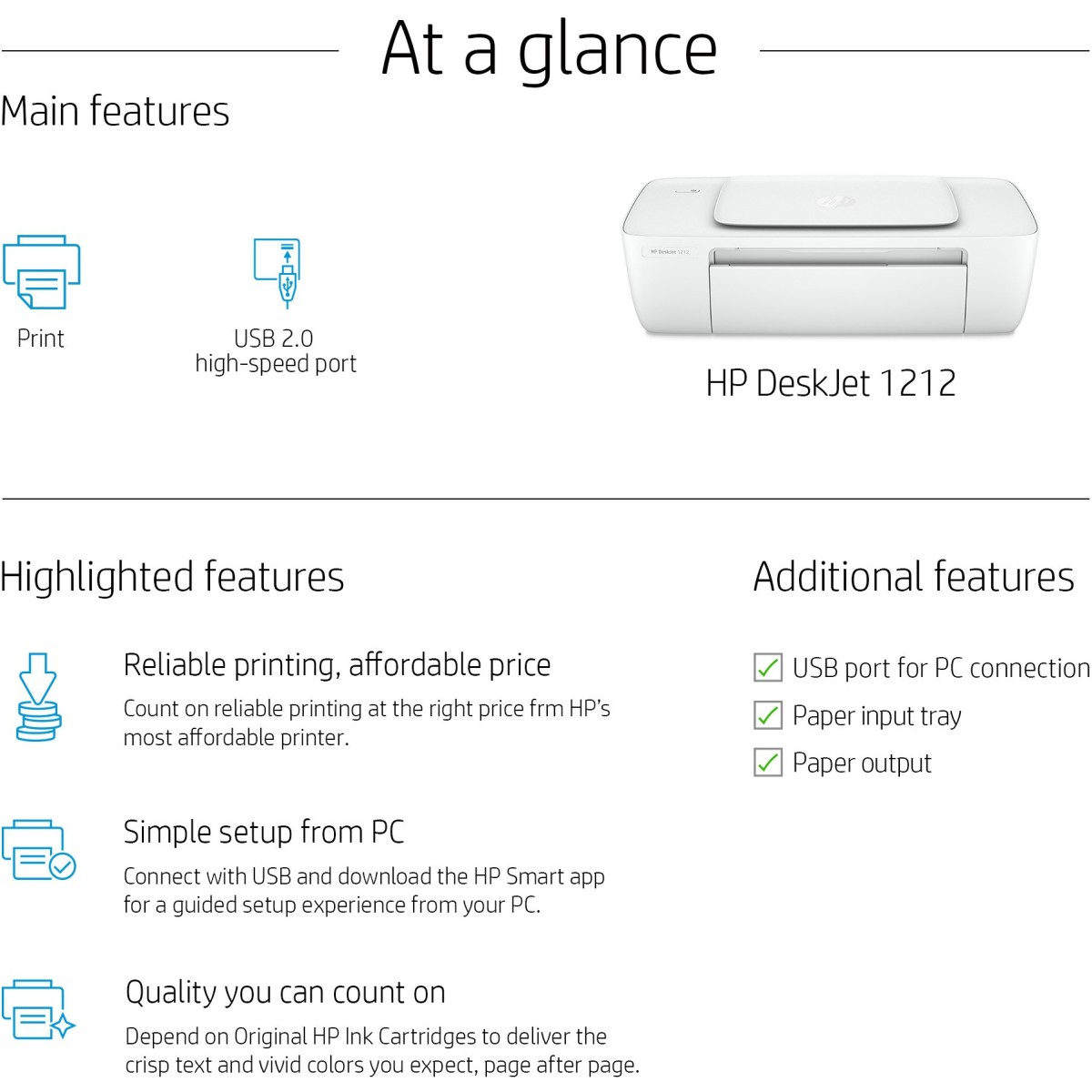 HP DeskJet 1212 Single Function colour Inkjet Printer refurbished  (without Ink Cartridge)