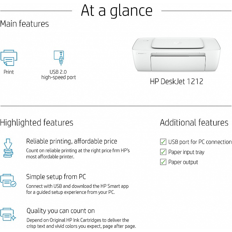 HP DeskJet 1212 Single Function colour Inkjet Printer Refurbished  (without Ink Cartridge)