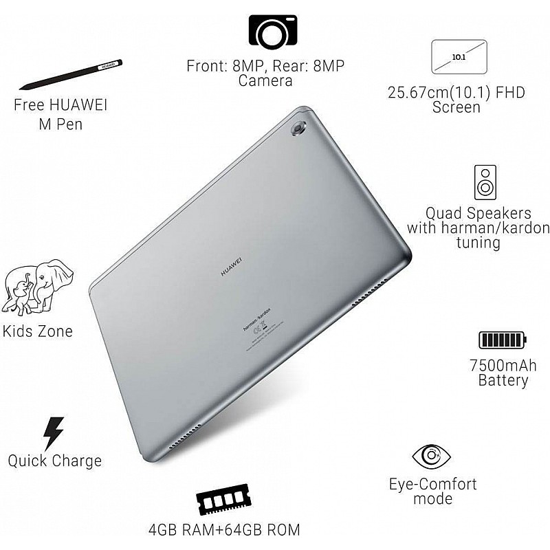 Huawei MediaPad M5 Lite with stylus 4 GB RAM 64 GB ROM 10.1 inch with Wi-Fi+4G Tablet (Space Grey) 