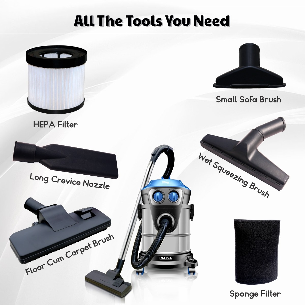 Inalsa Ultra WD21 Wet Dry Vacuum Cleaner Black,Blue