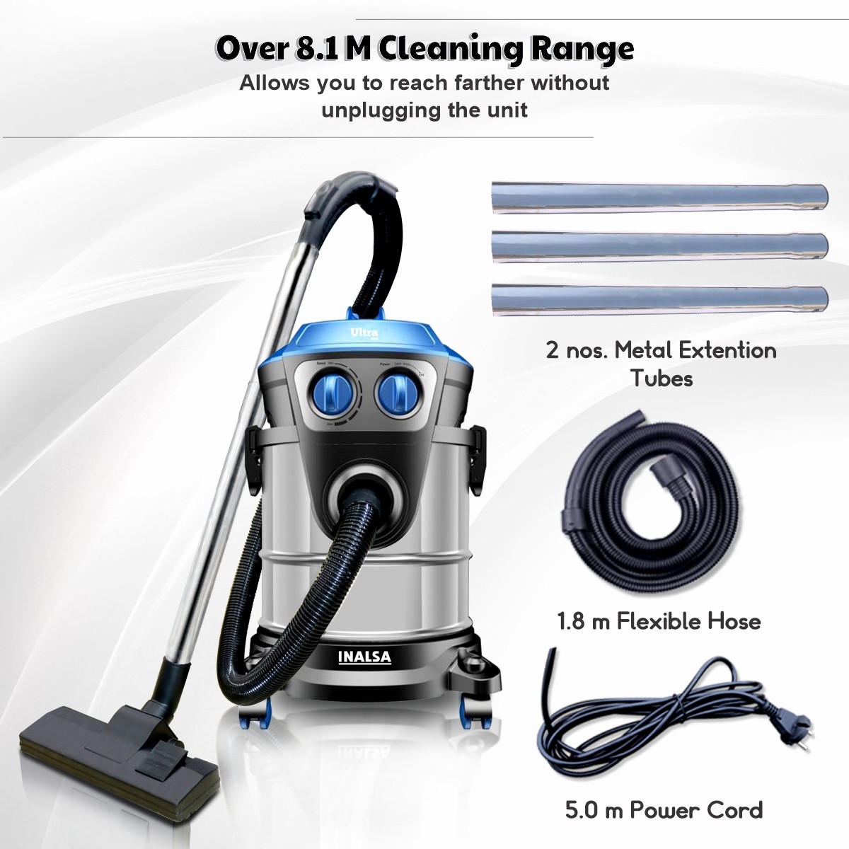 Inalsa Ultra WD21 Wet Dry Vacuum Cleaner Black,Blue