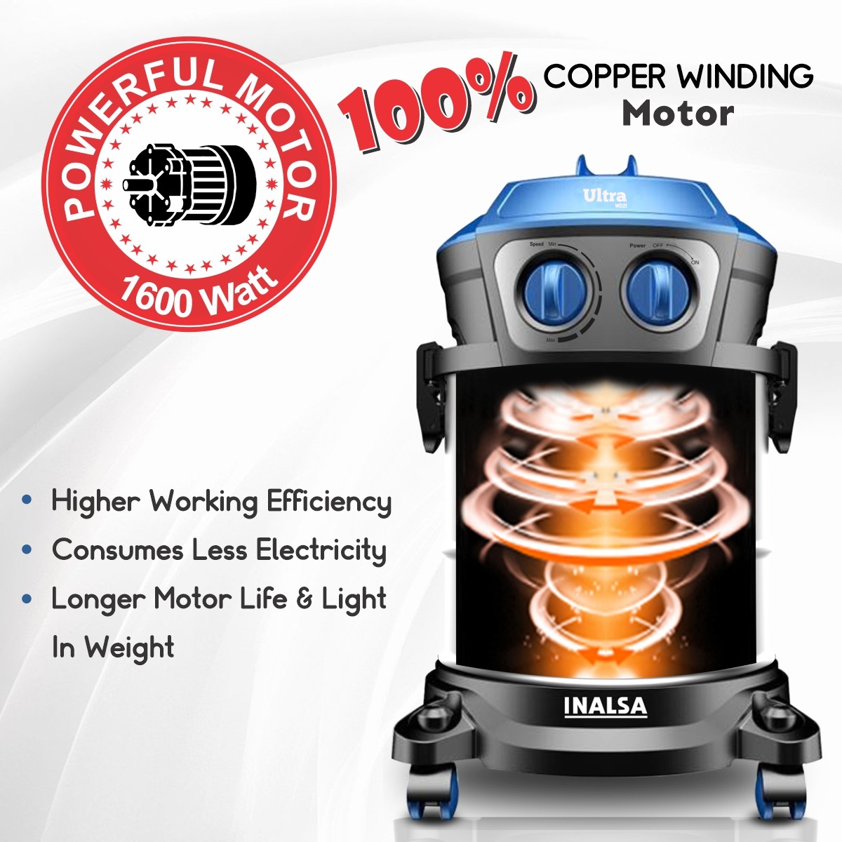 Inalsa Ultra WD21 Wet Dry Vacuum Cleaner Black,Blue