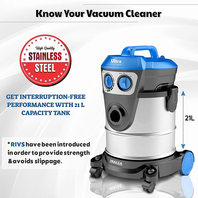 Inalsa Ultra WD21 Wet Dry Vacuum Cleaner Black,Blue