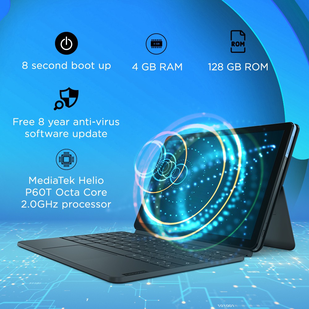 Lenovo Ideapad Duet Chromebook 4 GB RAM 128 GB ROM 10.1 inch with Wi-Fi Only Tablet (Ice Blue, Iron Grey)