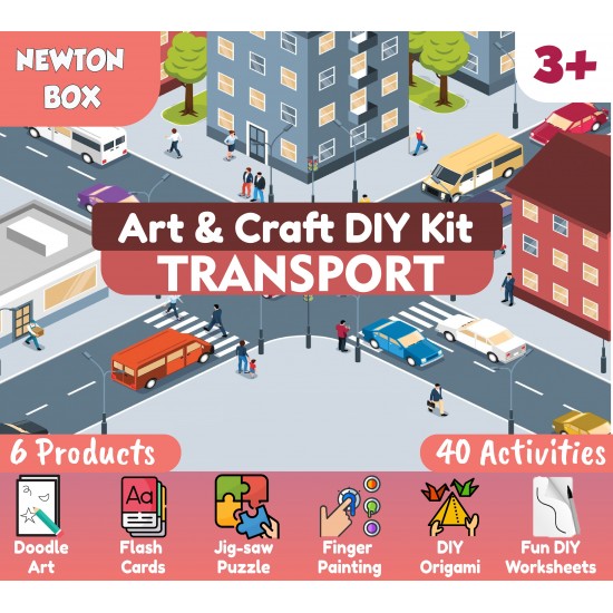  Little Olive Newton Box 6 in 1 Art and Craft DIY Kit | Transport Theme | 3 Years and above   (Brown)