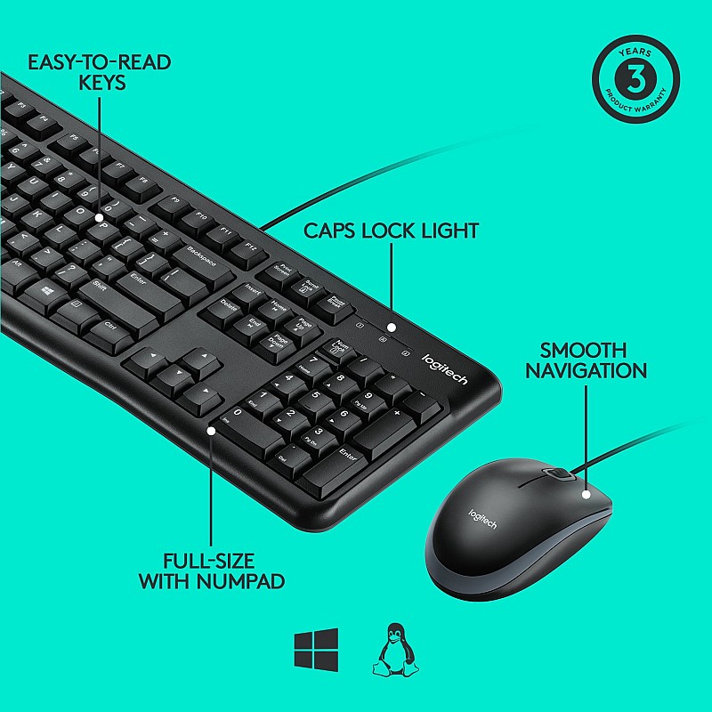 Logitech MK120 USB 2.0 Keyboard and Mouse Combo (Black)