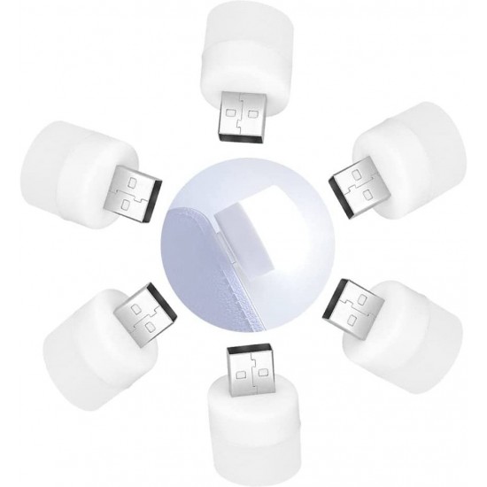 Manogyam 6PC USB LED Lights,Mini Bulb,Plug-in ,Ideal for Bedroom,Kitchen Car Light Night Lamp 2 cm White