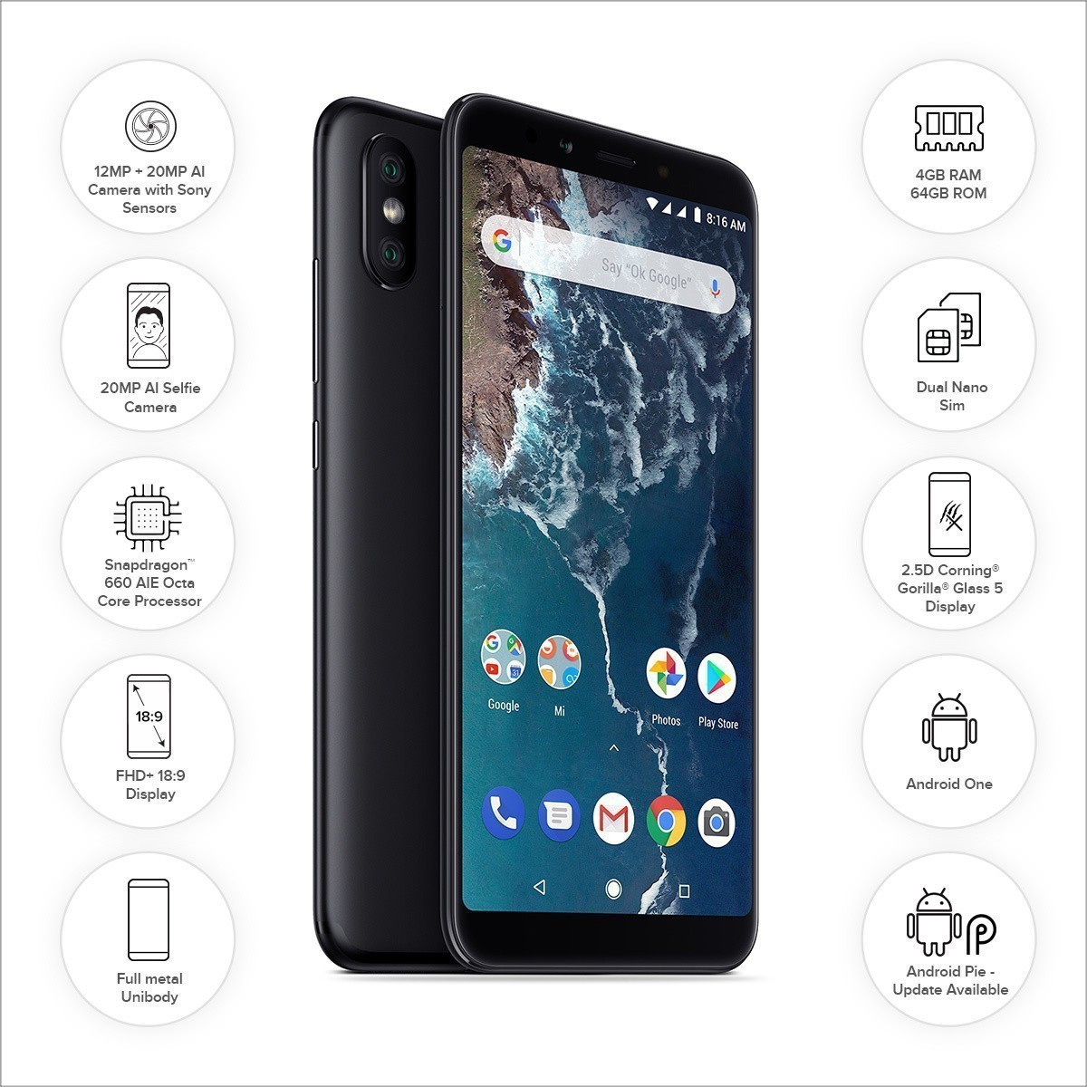 Mi A2 (Black, 64 GB Storage 4 GB RAM) refurbished