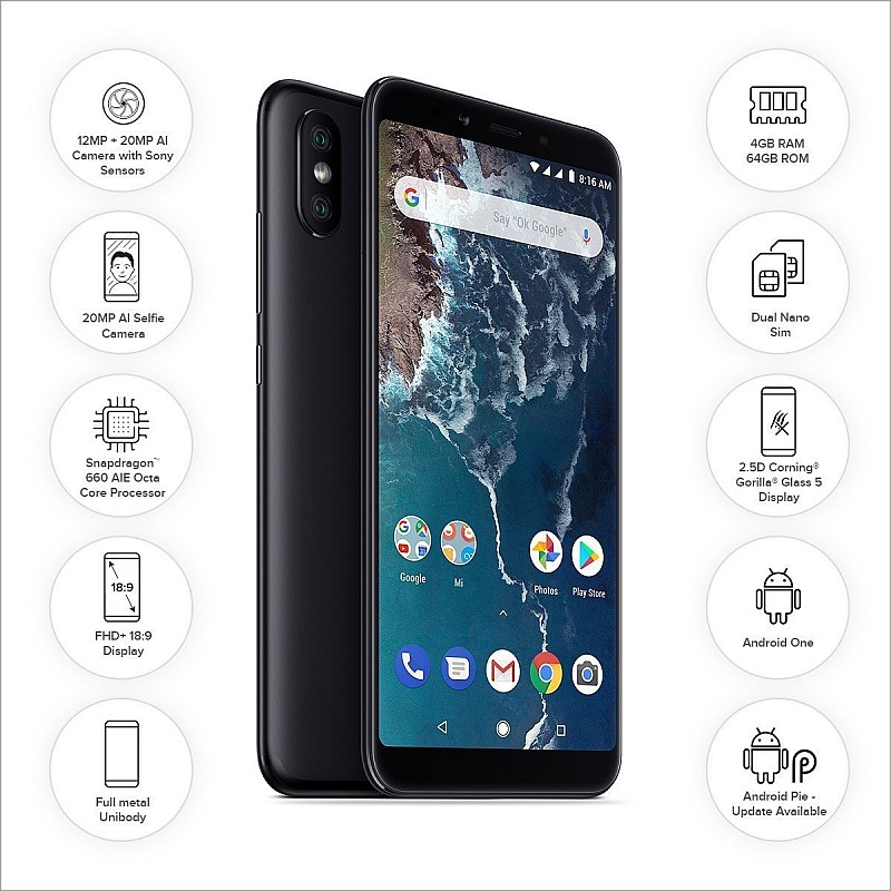 Mi A2 (Black, 64 GB Storage 4 GB RAM) Refurbished