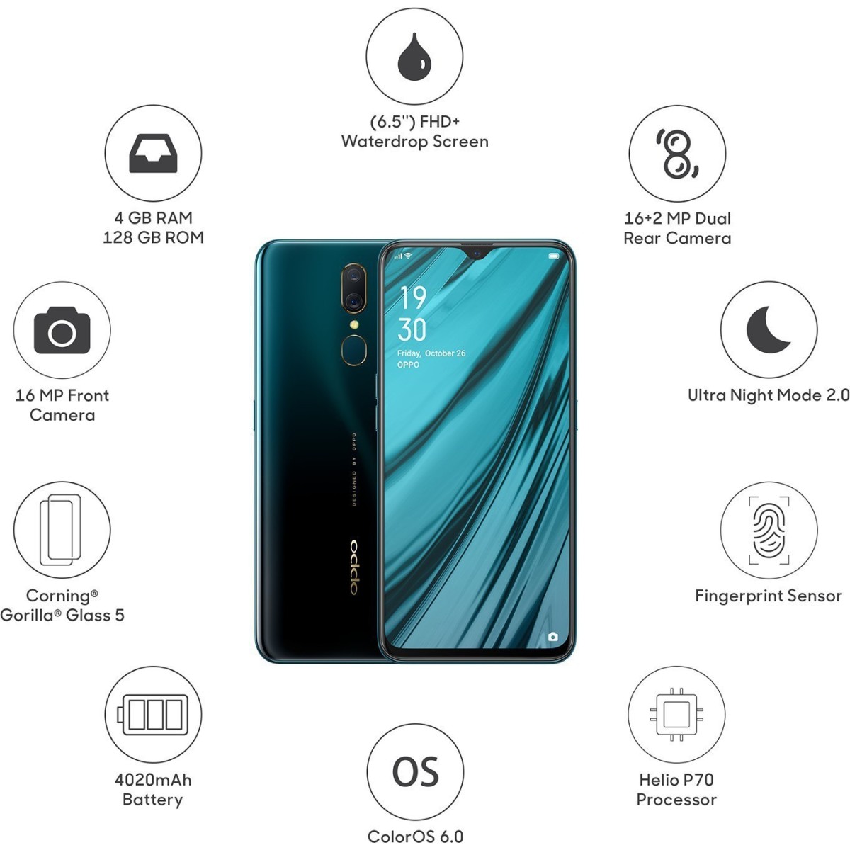 OPPO A9 | Marble Green | 4GB RAM, 128GB Storage refurbished