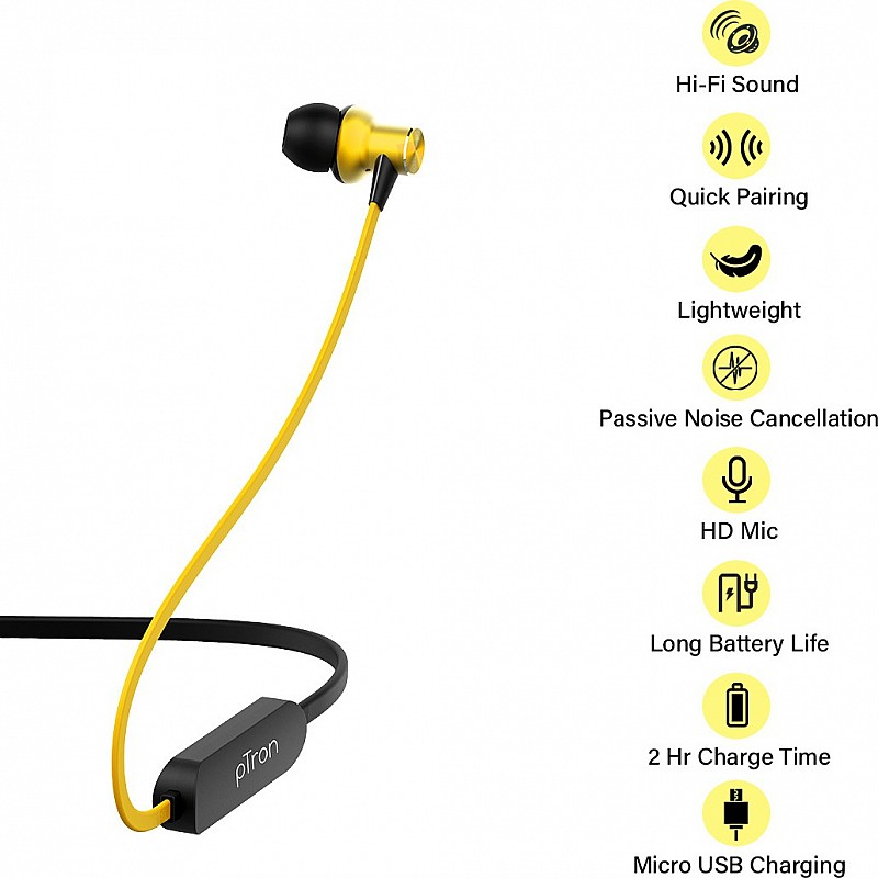 PTron Avento Classic Bluetooth Headset   (Yellow, In the Ear)