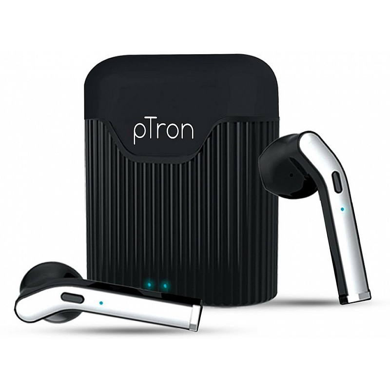 PTron Basspods 481 Bluetooth Headset   (Black, Silver, True Wireless)