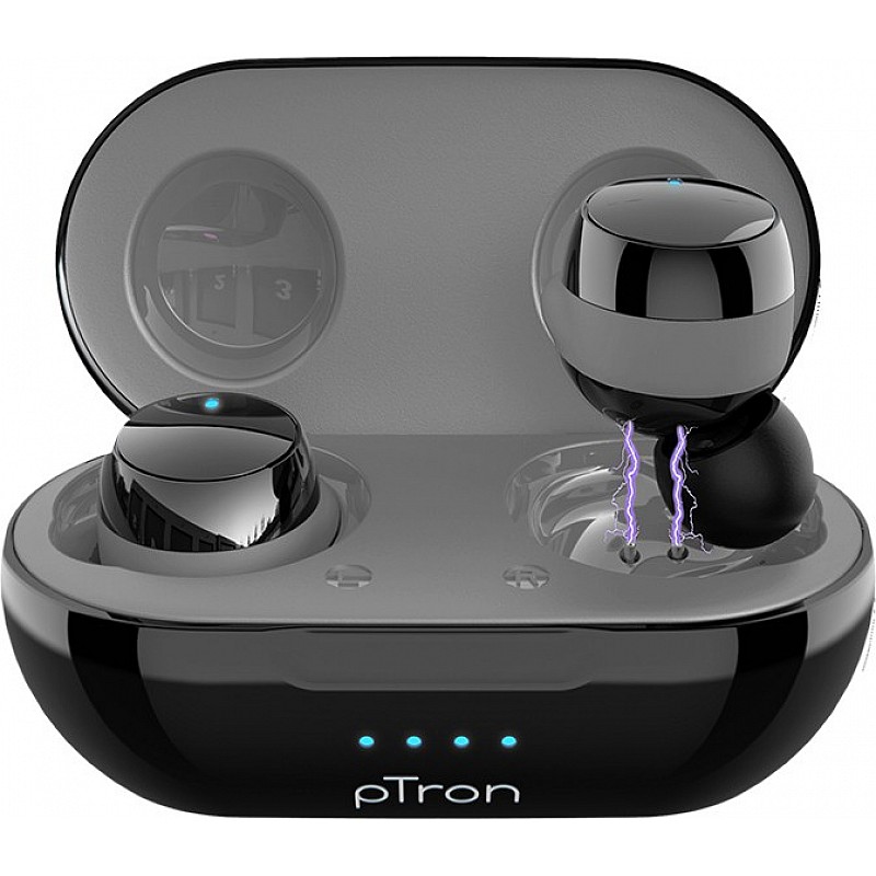 PTron Basspods 581 Bluetooth Headset (Black & Grey, True Wireless)