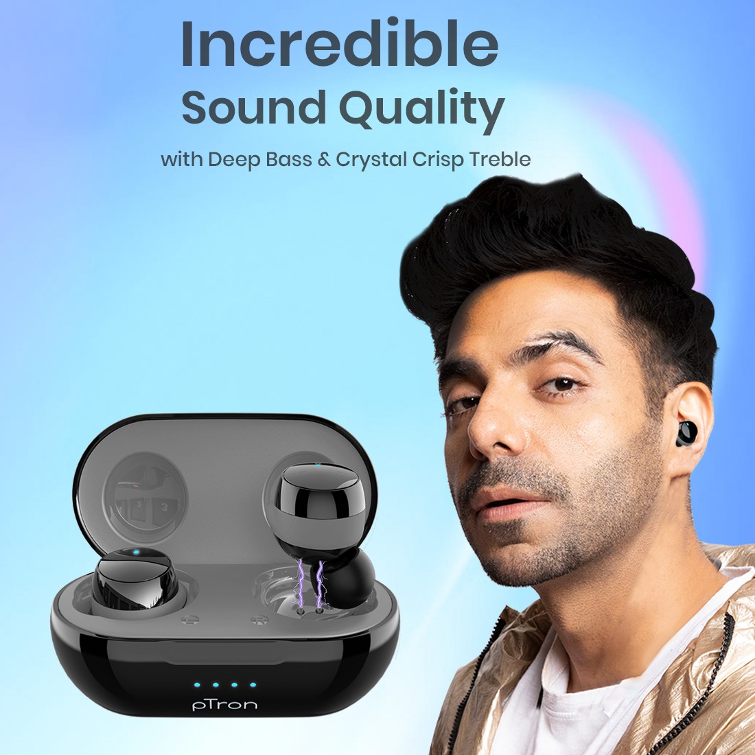 PTron Basspods 581 Bluetooth Headset (Black & Grey, True Wireless)