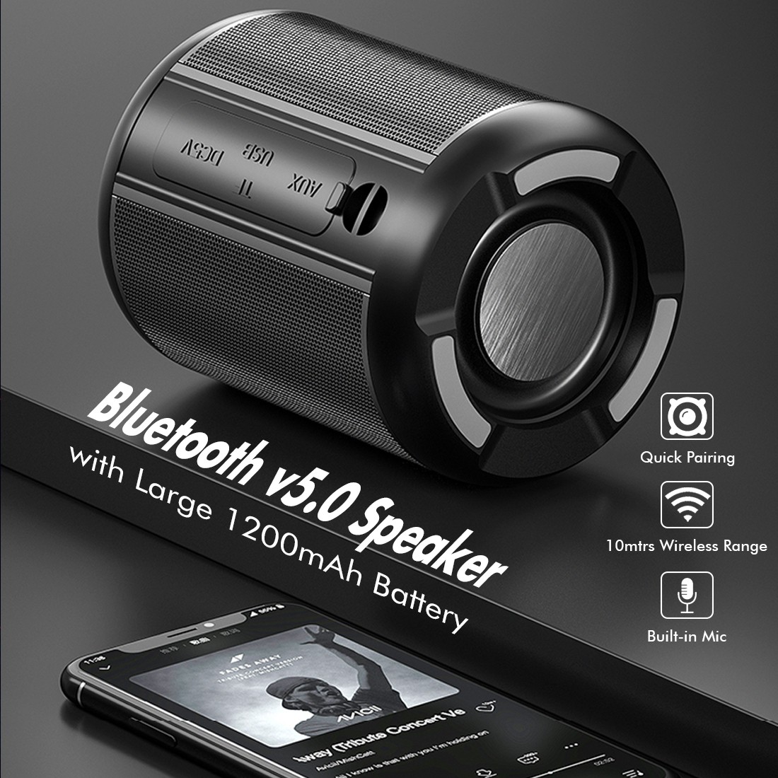 PTron Quinto Portable Mini with 6Hrs Playtime 5 W Bluetooth Speaker Black