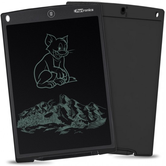 Portronics POR-1127 Ruffpad 12D Re-Writeable 30.48cm (12inch) LCD Writing Pad with Content Safety Button (Black)