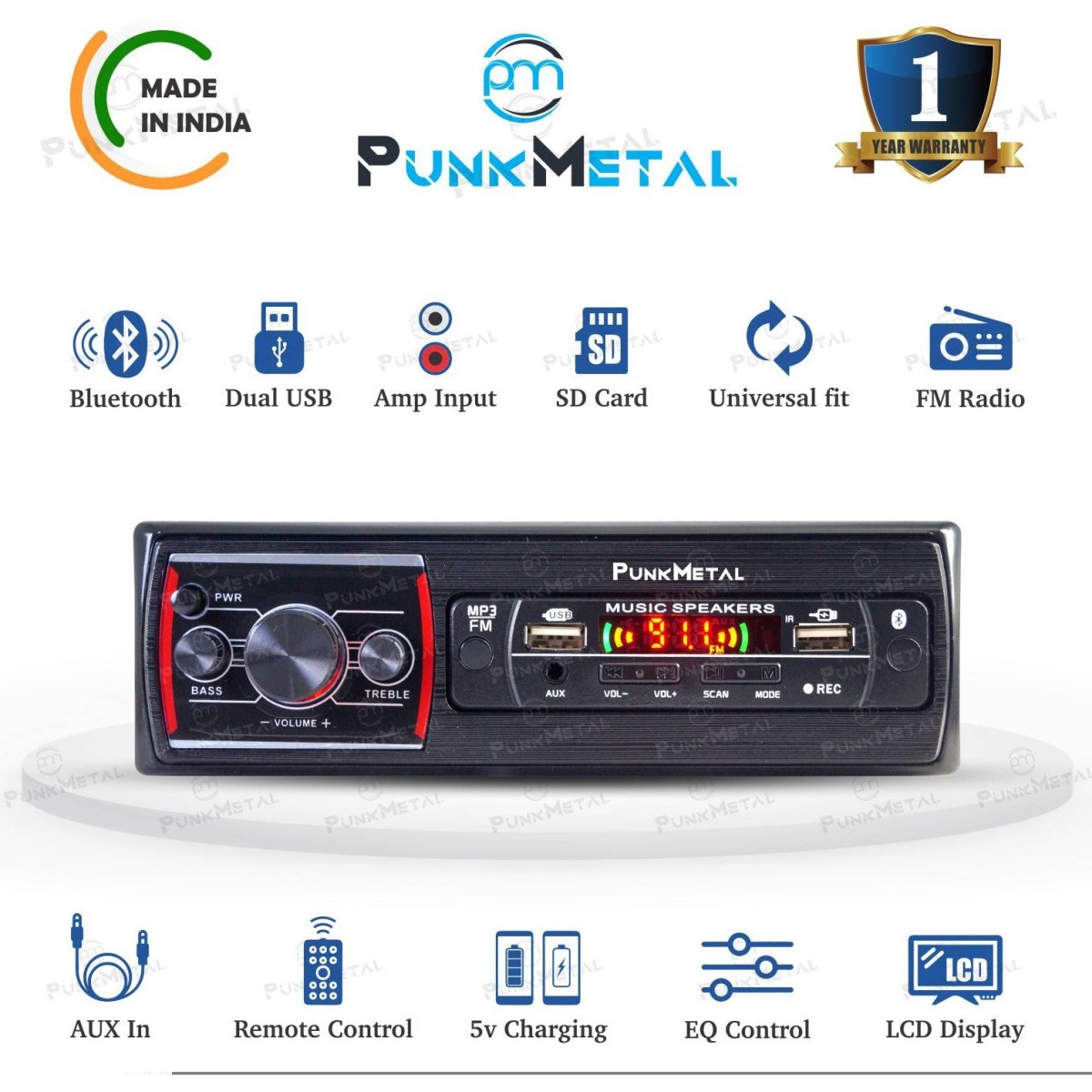 PunkMetal DUAL-USB/SD/AUX/BLUETOOTH/FM/MP3 Car Stereo (Single Din) PunkMetal DUAL-USB/SD/AUX/BLUETOOTH/FM/MP3 Car Stereo (Single Din)
