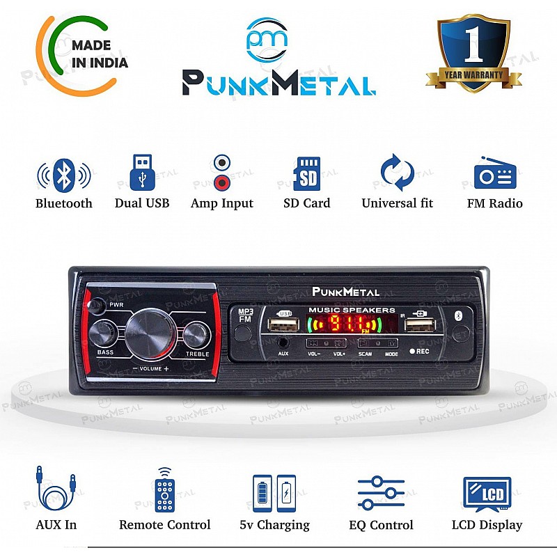 PunkMetal DUAL-USB/SD/AUX/BLUETOOTH/FM/MP3 Car Stereo (Single Din)