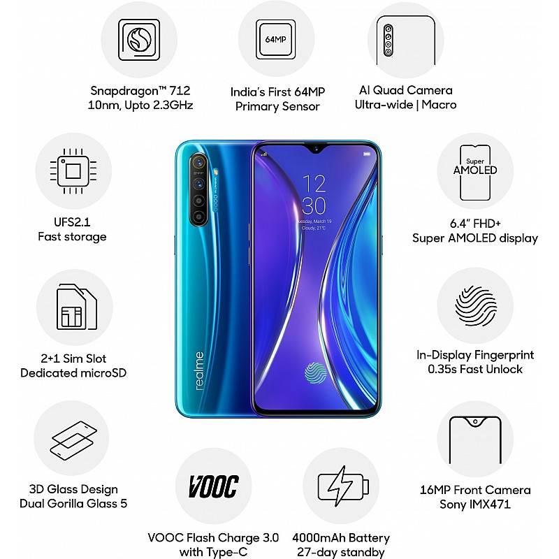 Realme XT Pearl Blue, 128GB Storage 8 GB RAM Refurbished 