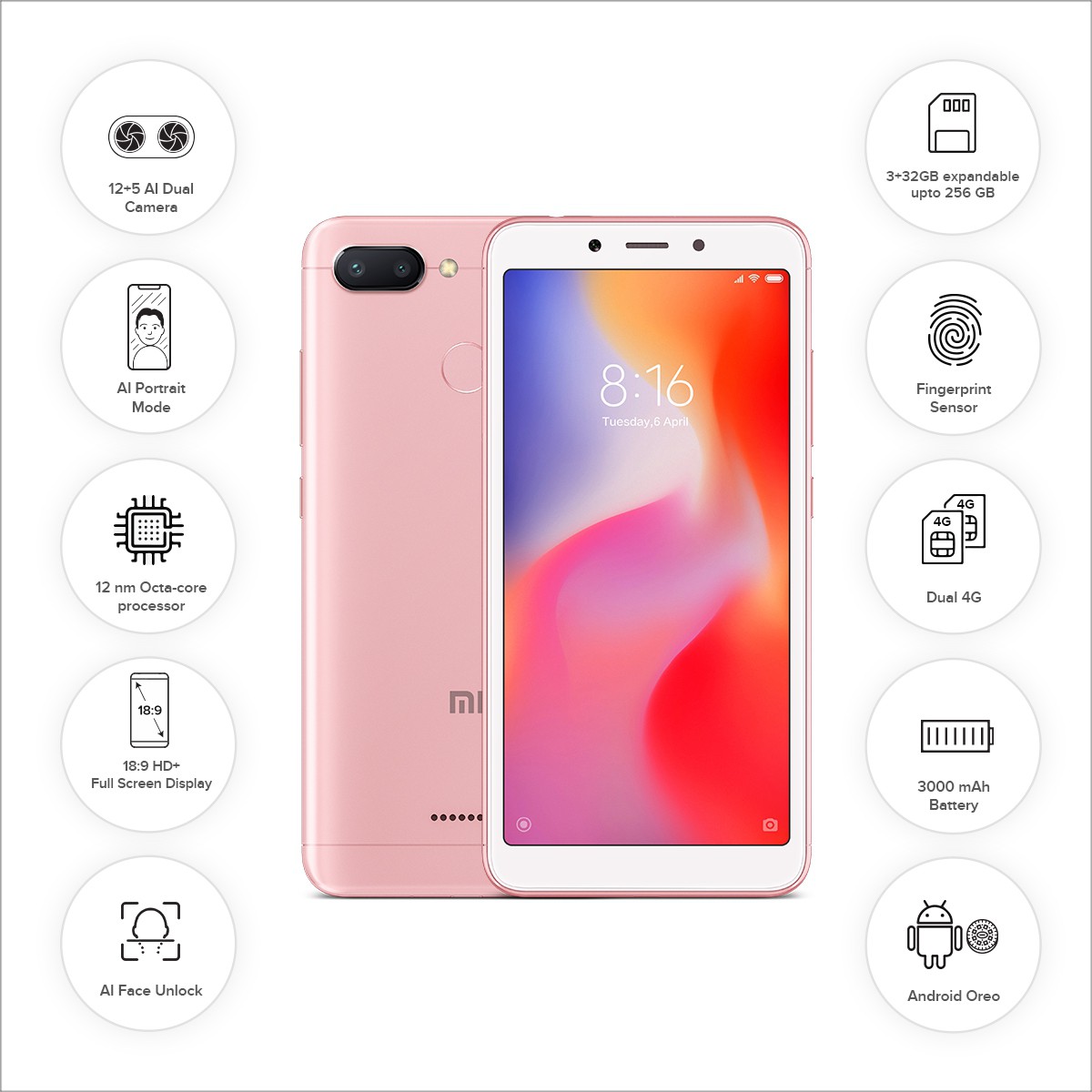 Redmi 6 (Rose Gold, 32 GB) (3 GB RAM) refurbished
