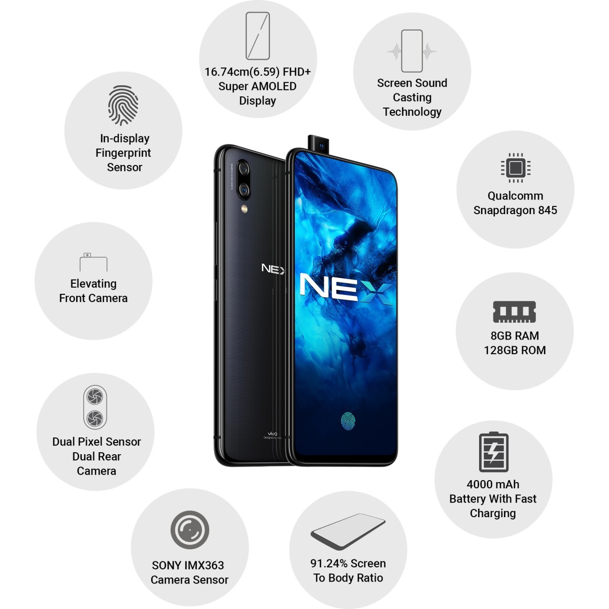 Vivo NEX (Black, 128 GB)  (8 GB RAM) refurbished