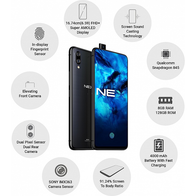 Vivo NEX (Black, 128 GB)  (8 GB RAM) Refurbished 