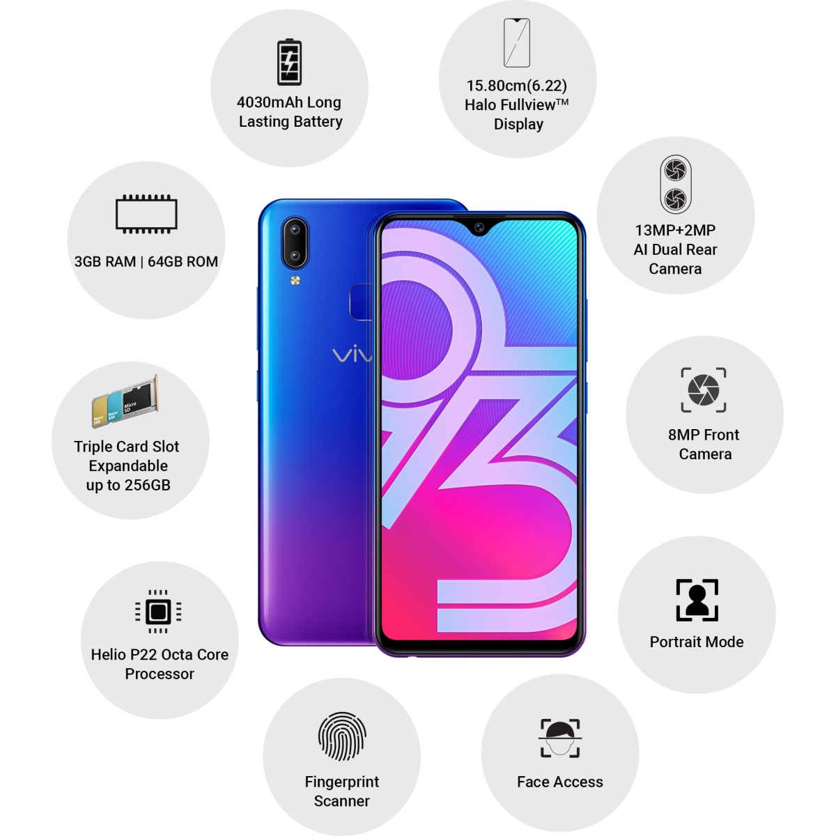 Vivo Y93 ‎Nebula Purple 3GB RAM 64 GB Storage refurbished