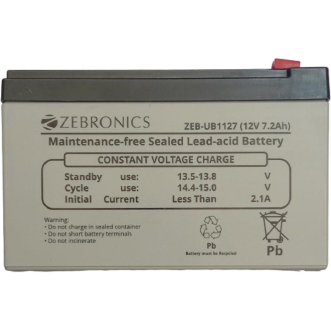 Zebronic UPS Battery 7.2AH ZEB-UB1127 12V 7.2AH Battery Zebronic UPS Battery 7.2AH ZEB-UB1127 12V 7.2AH Battery